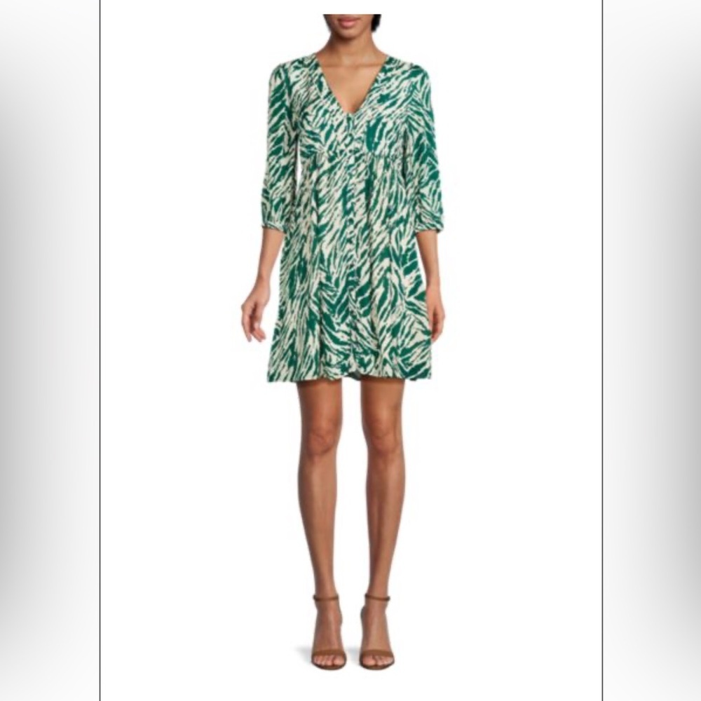 ba&sh Green and Cream Abstract Print Mini Dress Size 4